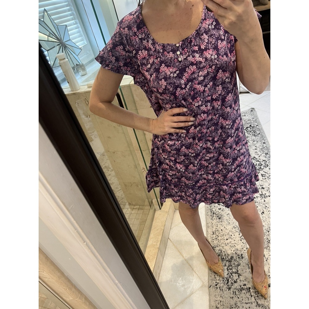 Lauren Ralph Lauren Floral Flutter Hem Shirtdress Purple Pink Small NWT